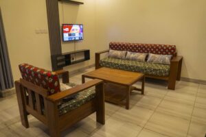 Modern featured room at Ebenezer Hotel Apartments with elegant decor and city view