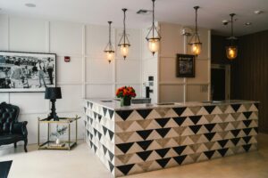 Elegant reception desk -Ebenezer Hotel Apartments- Kigali boutique hotel lobby